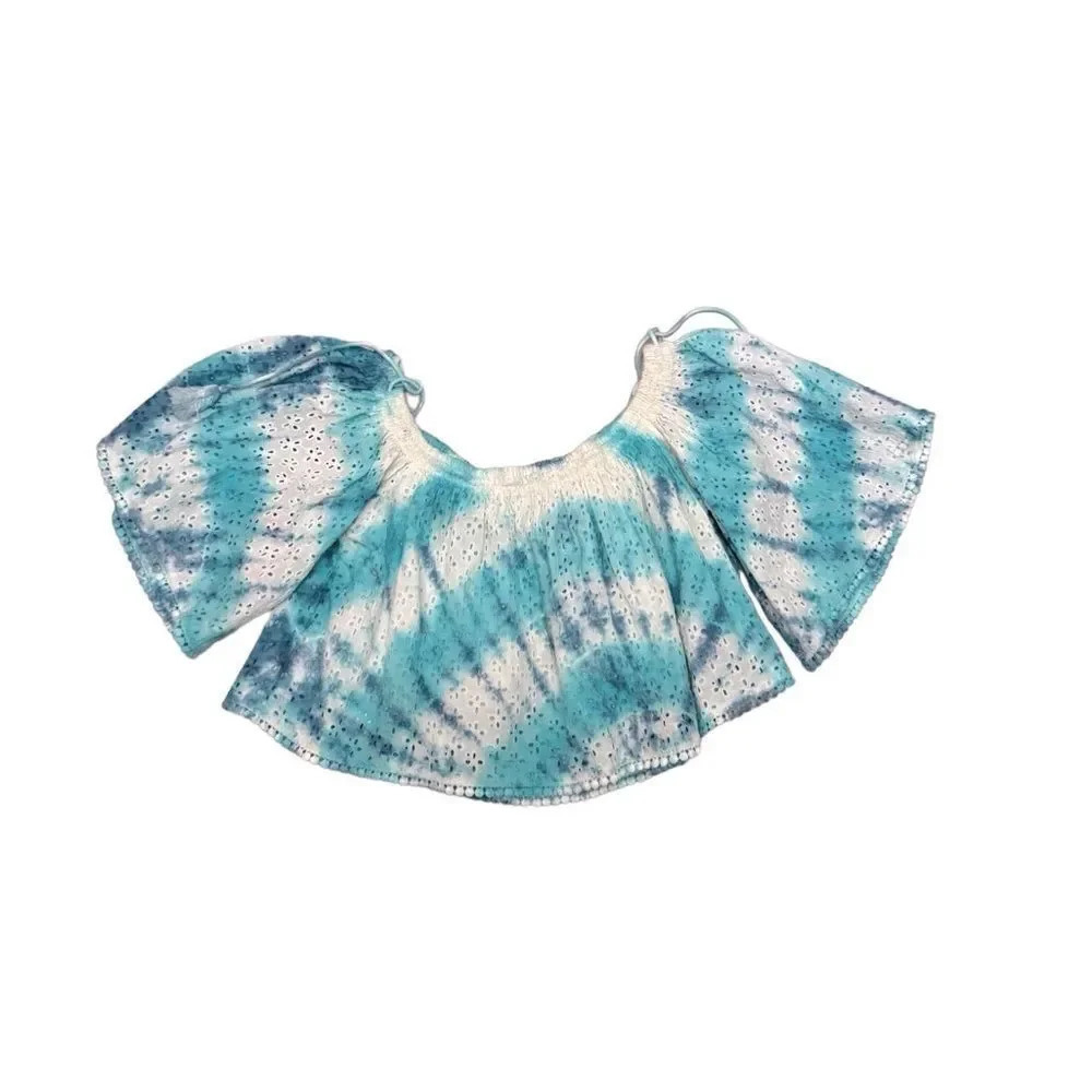 NWT Raga SAMPLE Whisper crop top off shoulder eyelet tie dye Small